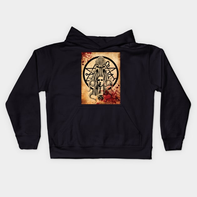 HP Lovecraft Necronomicon Design Kids Hoodie by Groom Lake Studios